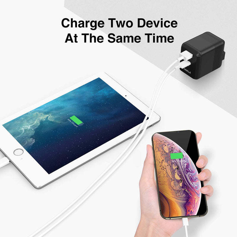 USB C Charger iWALK 2-Port 18W Fast Charger QC 3.0 Foldable Power Adapter PD Charger for iPhone 12/12 Mini/12 Pro/12 Pro Max 11 Pro 8 6 Pixel Galaxy iPad Pro Airpods Pro