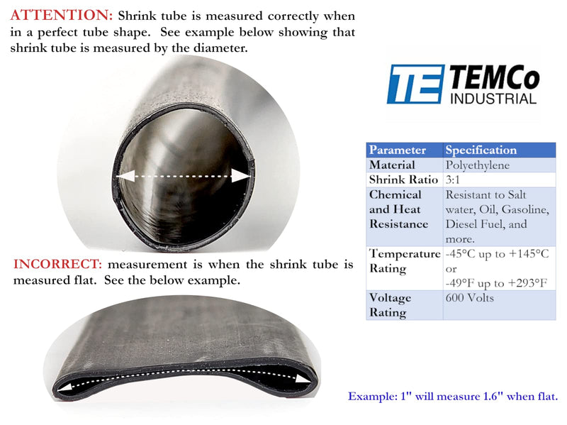 TEMCo 1-3/16" Marine Heat Shrink Tube 3:1 Adhesive Glue Lined 4 ft Black
