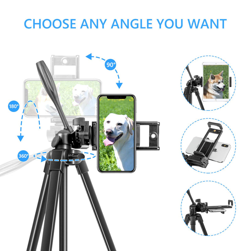 Phone Tripod, 55'' Camera Tripod 2 in 1 Lightweight Travel Tripod Stand for iPhone ipad Universal Smartphone Tablet Camera GoPro with Carrying Bag & Bluetooth Remote