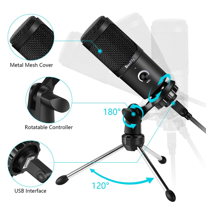 USB Microphone, Metal Condenser Recording PC Microphone for Windows and Mac, Professional Studio Desktop Microphone for Podcast, Gaming, Youtube Videos, Voice Overs and Streaming