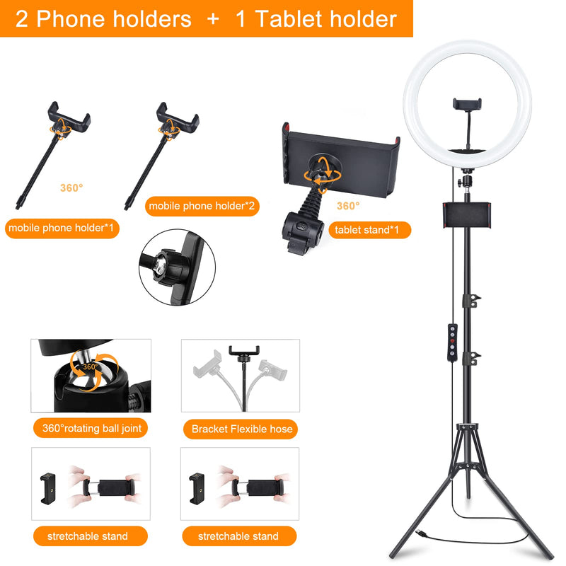 WisaKey 13" RGB Ring Light with 63" Stand and 2 Phone Holders, Tablet iPad Holder, Sunset Lamp, 51 Color Modes Selfie Ringlight with Desk Tripod, Halo Ring Light for TikTok/Live Stream/Makeup/YouTube 13 inch ring light with sunset lamp