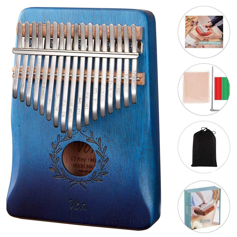 Thumb Piano Kalimba 17 Keys Mahogany Wood Portable Finger Piano Gifts for Kids and Piano Beginners Professional Tune Hammer and Study Instruction Blue olive branch