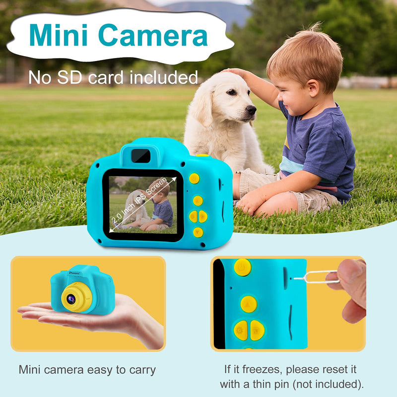 PROGRACE Kids Camera Children Cameras for Boys Birthday Toy Gifts 4-12 Year Old Kid Action Camera for Kids Toddler Video Recorder 1080P IPS 2 Inch Blue