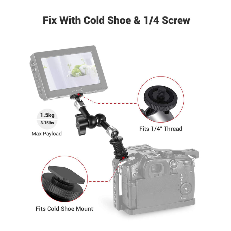 SMALLRIG Articulating Rosette Arm Max 7 Inches Long with Cold Shoe Mount & Standard 1/4"-20 Threaded Screw Adapter - 1497