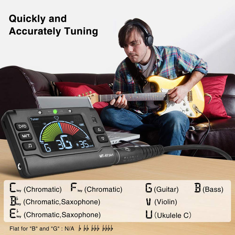 LEKATO Metronome Tuner Rechargeable Tuner Digital 3 in 1 Multifunction Tuner for All Instruments, Guitar Bass, Chromatic, Violin and Ukulele