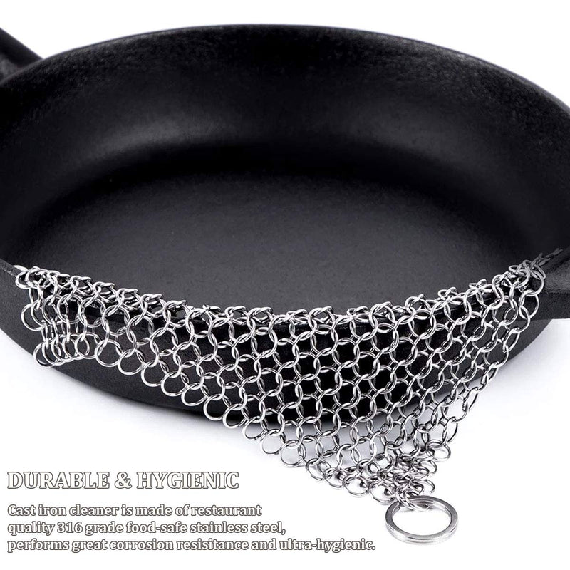 PETTYOLL 7 Inch 5 Inch Cast Iron Cleaner 316 Premium Stainless Steel Chain Scrubber for Cast Iron Pots Pre-Seasoned Pan Dutch Ovens Waffle Iron Grill
