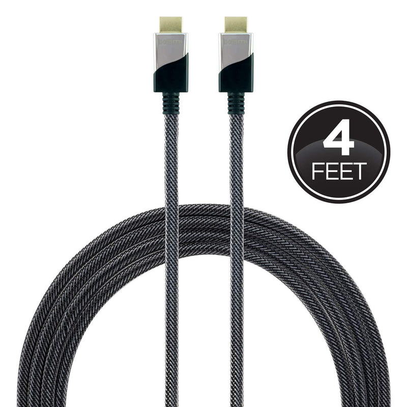 GE HDMI Cable, 4 Feet, Full HD 1080p 4K 60Hz, HDMI 2.0, 18 Gbps, with Ethernet, High Dynamic Range, for HD Smart TV, PS4, PS5, Xbox X, Blu-ray, Streaming Devices, Durable Braided Cable, 35531 4K | HDMI 2.0 4 ft. | 1 Pack