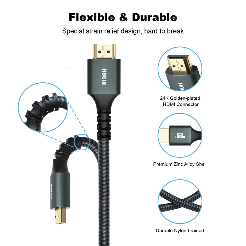 8K HDMI 2.1 Cable, 3FT (2 Pack) 48Gbps High Speed Durable Nylon Braided HDMI 2.1 Cord, 8K@60Hz 4K@120Hz Dynamic HDR eARC HDCP 2.2&2.3 with 24K Gold-Plated Connector for TV, Monitor, PC (3 Feet 2 Pack) 3FT (2 Pack)