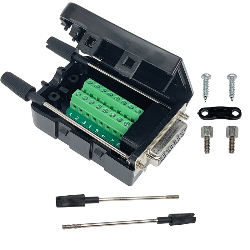 Jienk 10PCS DB15 RS232 D-SUB Serial Adapters, 15Pin Port Terminal Solderless Breakout Board Connector with Case Accessories (DB15 Female) DB15 Female