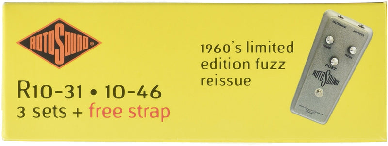 Rotosound Stainless Steel Standard Gauge Roundwound Bass Strings (45 65 80 105), RS66LD & R10-31 Electric Guitar Strings with Strap (Pack of 3) R10 Regular 10-46 + R10-31 Strings