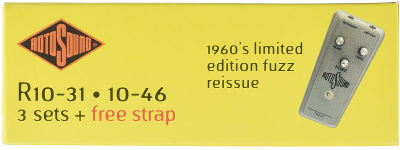 Rotosound R10-31 Electric Guitar Strings with Strap (Pack of 3) R10 Regular 10-46 & LO2 Guitar Care Lemon Oil + Lemon Oil