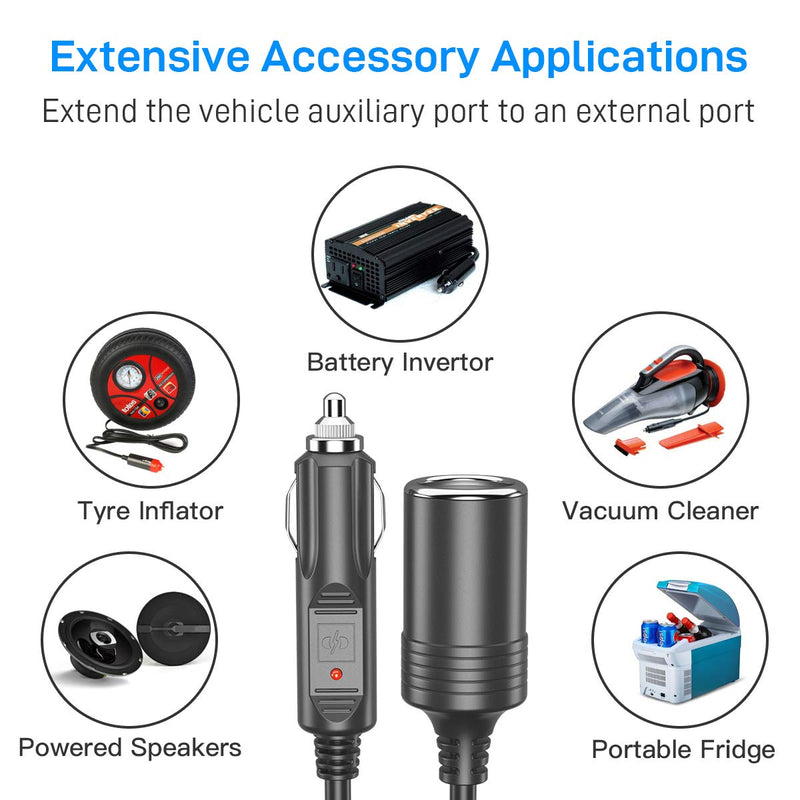 Car Charger Extension 5M Cable - Extra Long Cable 5.0 Metre with Female Inline Socket Connector Suitable to Power Tyre Inflators Vacuum Cleaners and Other Portable Equipment Durable Power Supply Lead.