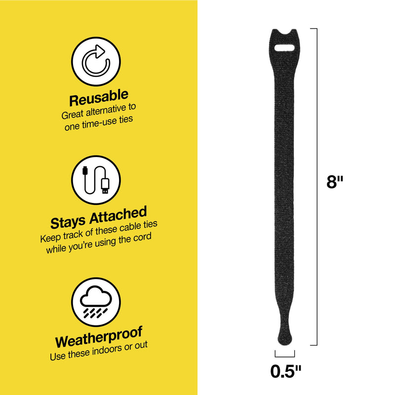 Wrap-It Storage Self-Gripping Cable Ties, 8-inch, 100-Pack (Black) - Cord Ties, Cord Wraps, Cable Straps, Wire Ties, Wire Organizer for Cord Management and Wire Management 8" (100-Pack) Black