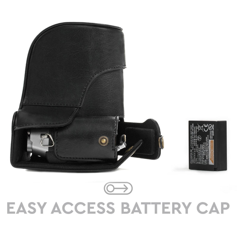 MegaGear Ever Ready Leather Camera Case and Strap Compatible with Fujifilm X-T30, X-T20, X-T10 (16-50mm / 18-55mm Lenses) Black