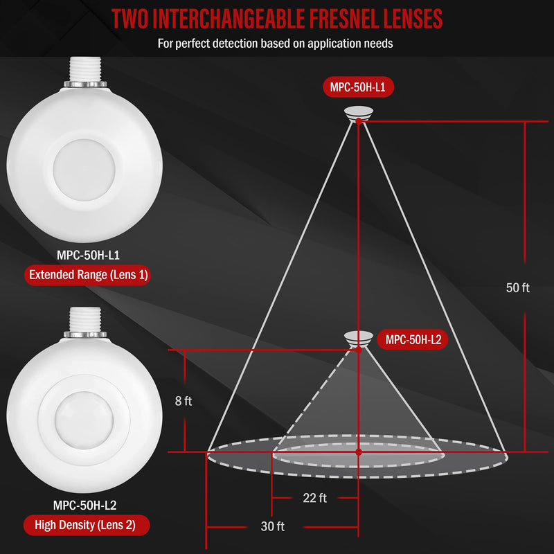 Enerlites MPC-50H Ceiling Sensor Switch Passive Infared (PIR) Commercial/Industrial Grade - White High Bay Sensor