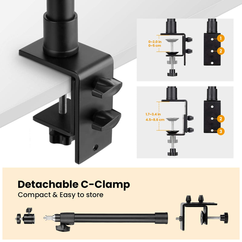 TARION Tabletop Light Stand Camera Mount with 1/4" 3/8" Screws for Ring Light Cameras Desktop Mount L Shape Clip Stand for Live Streaming Photograpghy Videograpghy Film Shooting Virtual Meetings Thicker Desk Mount+ Head