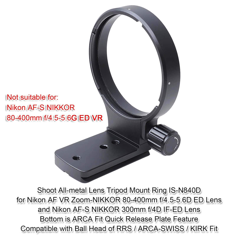 iShoot Tripod Mount Ring for Nikon AF 80-400mm f/4.5-5.6D ED VR, Lens Collar for Nikon AF-S 300mm f/4D IF-ED Lenses-Camera, Lens Tripod Support Holder with Quick Release Plate fit ARCA-Swiss Ball Head