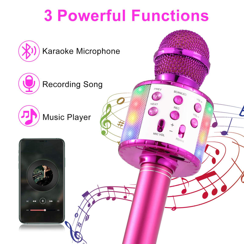 Fede Wireless Karaoke Bluetooth Microphone, Portable Handheld Karaoke Mic Speaker Machine with LED Lights, Best Gifts Toys for Kids, Girls, Boys and Adults Pink