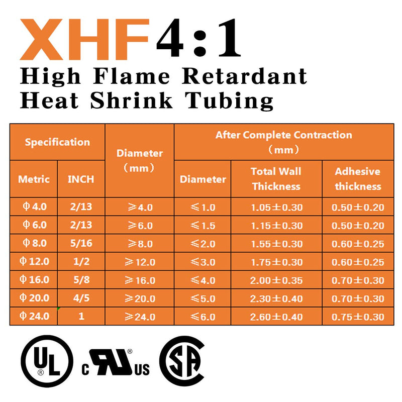 XHF 14 Ft 4:1 Large Size High Flame Retardant Heat Shrink Tubing Assortment Kit Automobile Special Grade Wire Cable Adhesive Lined Tube Insulation Seal Against Moisture Corrosion and Air Leakage Black （12&16&24）mm