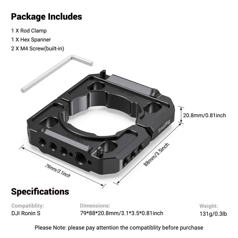 SMALLRIG Rod Clamp Ring Extension Mounting Ring Compatible with DJI Ronin S Gimbal Stabilizer for DSLR Camera w/NATO Rail, 1/4'' Threaded Holes and 3/8'' Locating Holes for ARRI Standard – 2221