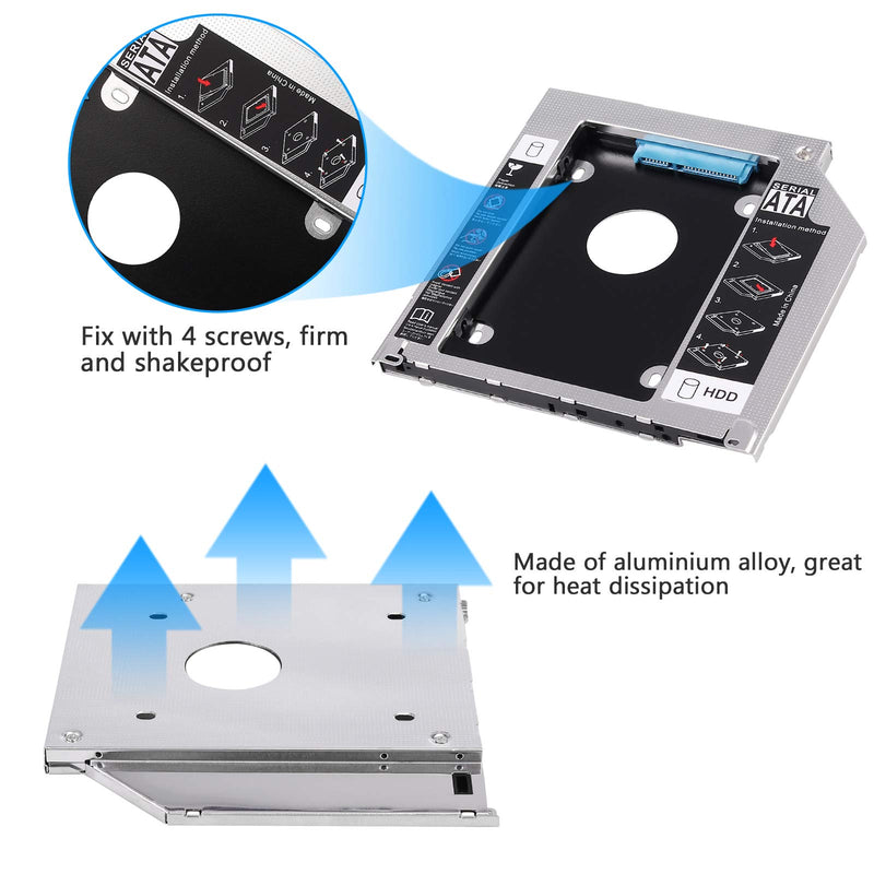 eSynic Hard Drive Caddy Tray 2.5" 2nd HDD SDD Kit 9.5mm SATA HDD SSD Adapter Optical Bay Drive Slot for Pro Unibody 13 15 17 SuperDrive DVD Drive Replacement Only