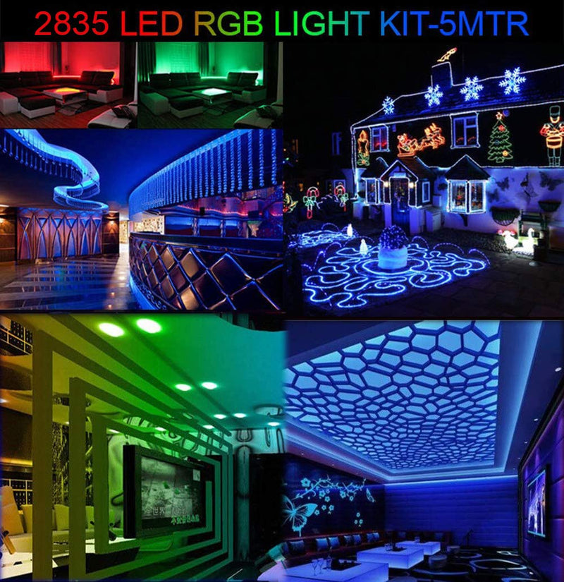 LED Strip Lights 16.4 Ft 2835 RGB Flexible Color Changing Full Kit with RF Mini Controller, LED Light Kits with 44-Key Remote Controller & Power Supply for Decoration 5m-2835