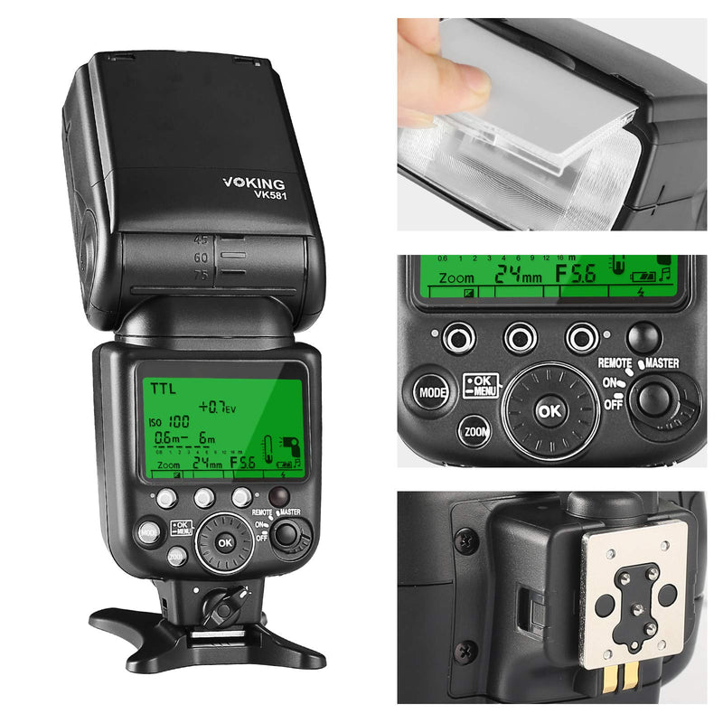 Voking VK581N TTL High Speed Sync Master Camera Flash Speedlite Compatible with Nikon D70 D90 D300 D600 D3000 D5200 D7000 D7100,etc