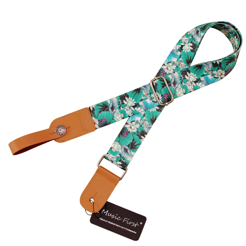 MUSIC FIRST Original Design “LOTUS” Soft Nylon & Genuine Leather Ukulele Strap Ukulele Shoulder Strap With a MUSIC FIRST Genuine Leather Strap Locker