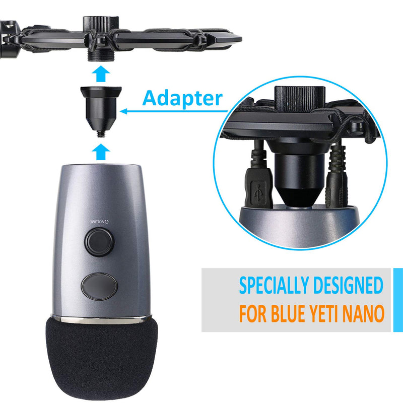 Blue Yeti Nano Shock Mount with Pop Filter, Alloy Shockmount with Foam Windscreen Reduces Vibration and Shock Noise Matching Boom Arm Mic Stand, Designed for Blue Yeti Nano Microphone by YOUSHARES