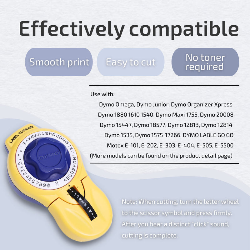 Airmall Compatible 3D Embossing Label Tape Replacement for Dymo Embossing Label Tape 9mm x 3m, Durable Plastic Embossing Label for Dymo Xpress 12965 Motex Omega S, White Print on Black, 10-Pack Dark Black