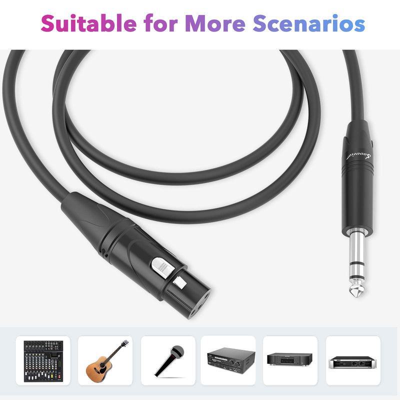 Sovvid Female XLR to 1/4 (6.35mm) TRS Jack Balanced Microphone Cable 3FT, TRS to XLR Female Cable Mic Cord for Dynamic Microphone