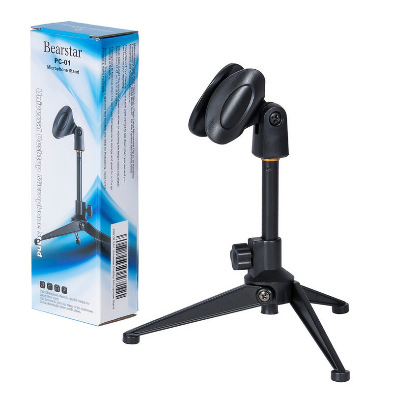 Bearstar Universal Desktop Microphone Stand Adjustable MIC Tabletop Stand with Microphone Clip Such as Sm57 Sm58 Sm86 Sm87 Microphone Stand Pack of 1