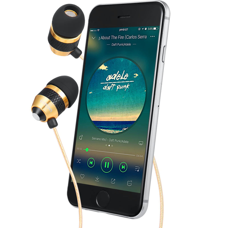 Betron B25 Earphones, Noise Isolating in-Ear Wired Headphones with Strong Bass, Tangle-Free Cord, Lightweight, Carry Case and Soft Earbud Tips Gold