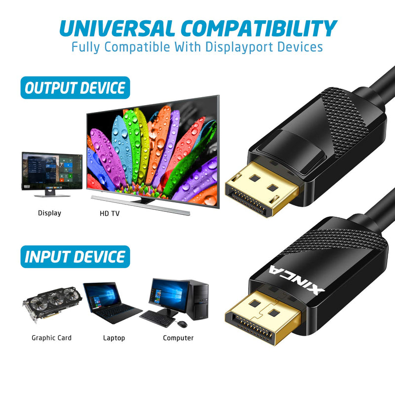 XINCA DisplayPort to DisplayPort Cable 10FT DP Male to Male Cable Ultra High Speed Gold-Plated DisplayPort 1.2 Supports 3D 4K@60Hz 2K@144Hz Compatible with Computer Desktop Laptop PC Monitor Projector DP cable F-10ft