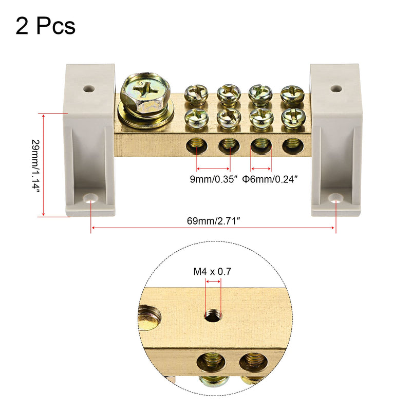 MECCANIXITY Terminal Ground Bar Screw Block Barrier Brass 9 Positions with Bracket for Electrical Distribution 2 Pcs