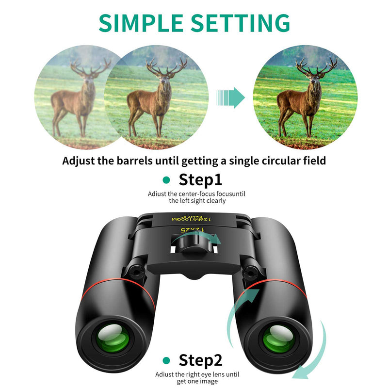 POLDR 12X25 Small Pocket Binoculars Compact Adults,Mini Kids Binoculars Boys for Bird Watching,Concert Theater Opera Black