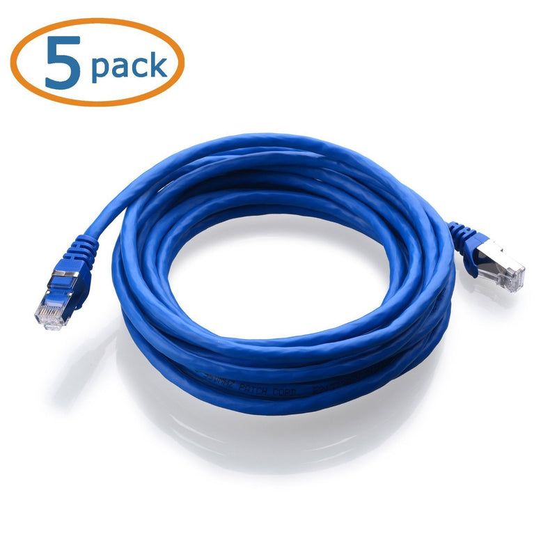 Cable Matters 10Gbps 5-Pack Snagless Short Shielded Cat6A Ethernet Cable 3 ft (SSTP, SFTP Shielded Ethernet Cable, Shielded Cat6 Cable, Cat 6 Shielded Network Cable) in Blue