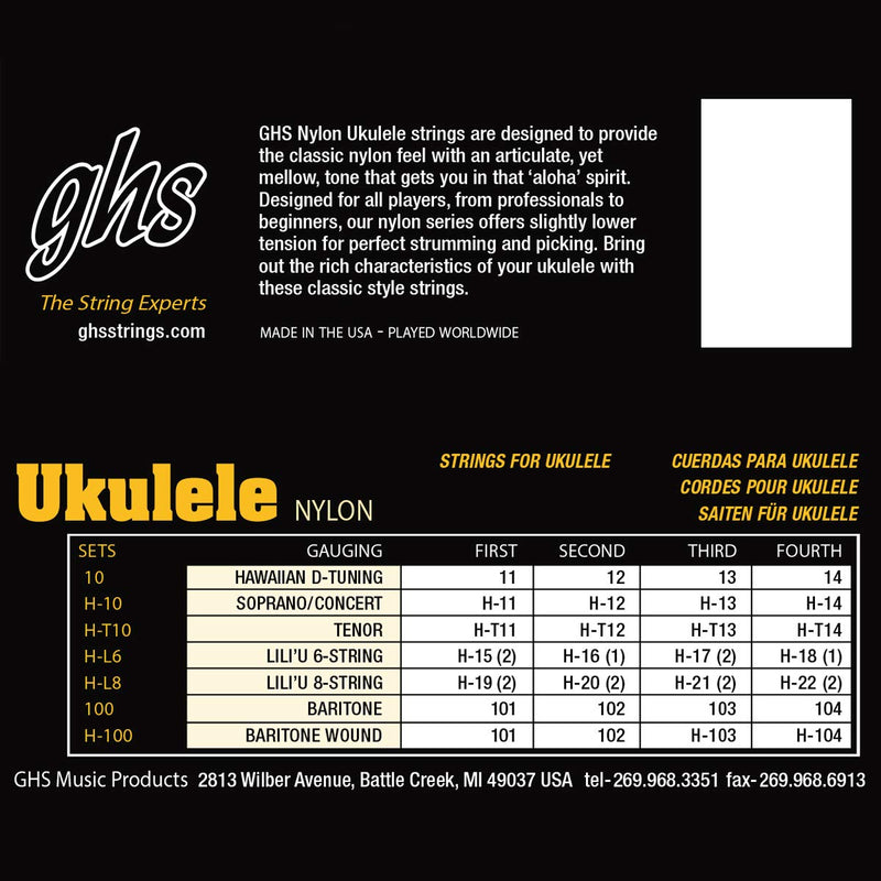 GHS Strings 10 Set, Hawaiian D-Tuning Ukulele Strings, Clear Nylon Standard