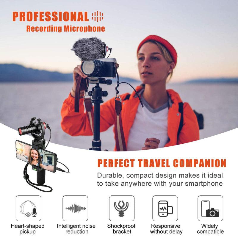 Video Microphone, Cenawin Universal Camera Microphone with Shock Mount for iPhone Android Smartphones, Vlogging,Canon EOS, Nikon DSLR Camera, Panasonic, and Camcorders - Shotgun Microphone