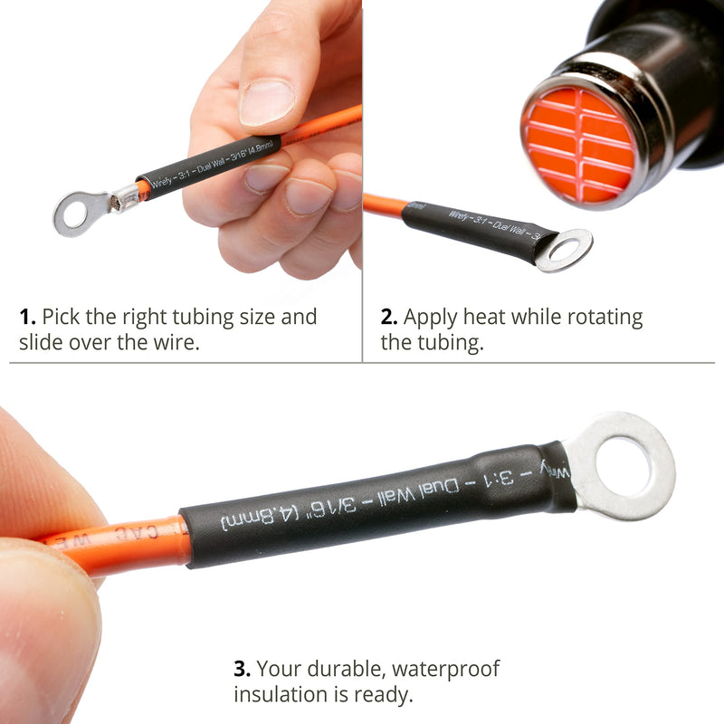 Wirefy 1/4" Heat Shrink Tubing - 4:1 Ratio - Adhesive Lined - Marine Grade Heat Shrink - 50 Feet Roll - Black 1/4" - 50 Feet