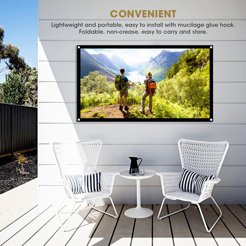 Projector Screen, 16:9 Thicken White Polyester Projector Curtain Non Crease Home Theater Foldable Projection Screen for Home Theater, Conference, Outdoor Camping Movie (40 inches) 40 inches