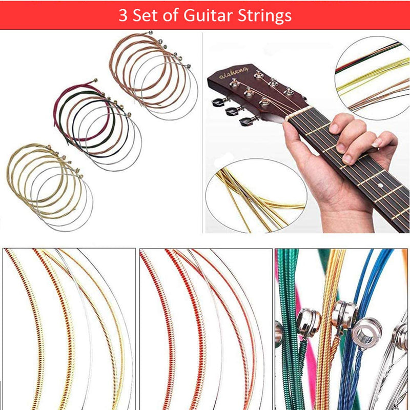 65 PCS Guitar Accessories Kit Including Guitar Picks,Capo,Tuner,Acoustic Guitar Strings,3 in 1String Winder,Bridge Pins,6 String Bone Bridge Saddle and Nut,Finger Picks for Beginner