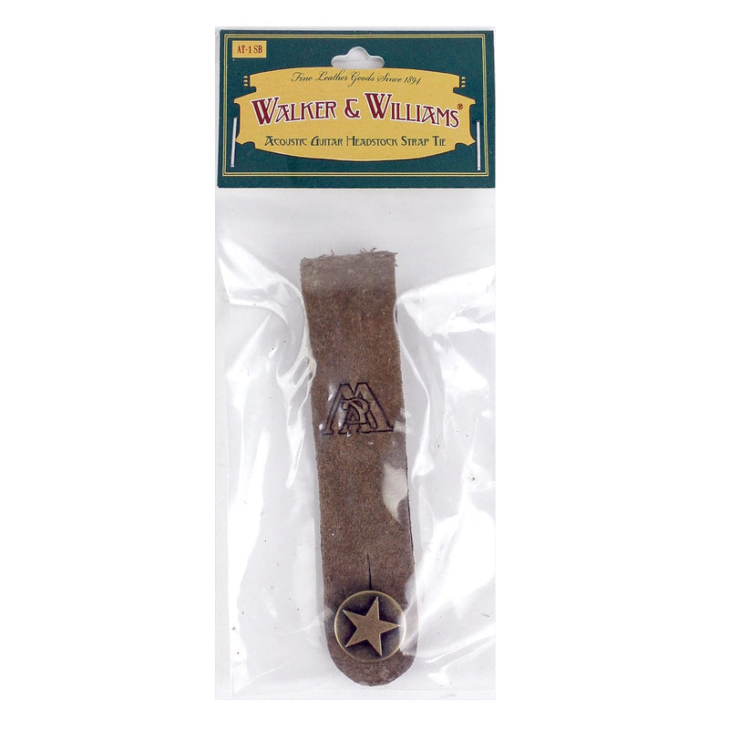 Walker & Williams AT-1 SB Brown Suede Leather Acoustic Guitar Strap Button Headstock Adaptor