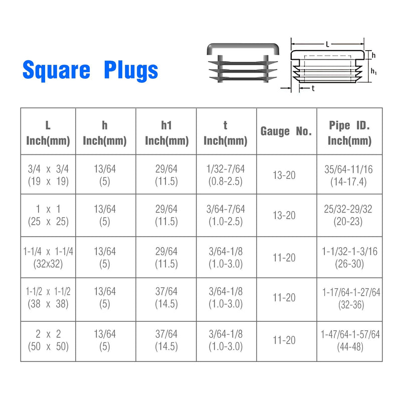 2 Inch Square Plastic Plug, End Caps for Tubing Pipe OD 2" x 2" (not ID), Steel Chair Leg End Caps, Bar Stool Glides Inserts, Fence Plugs, Furniture or Fitness Equipment End Caps (12 Packs) 2 Inch