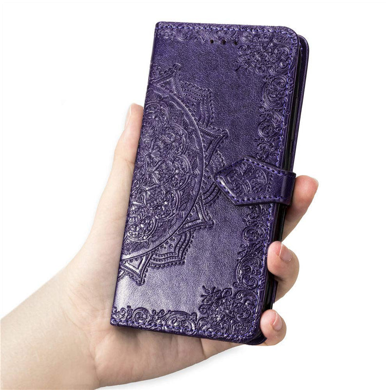 iPhone 12 Mini 5.4" Case Shockproof PU Leather Flip Wallet Phone Cases Mandala Folio Slim Fit Magnetic Protective Cover Soft TPU Bumper with Stand Card Holder Slots for iPhone 12 Mini 5.4" Purple