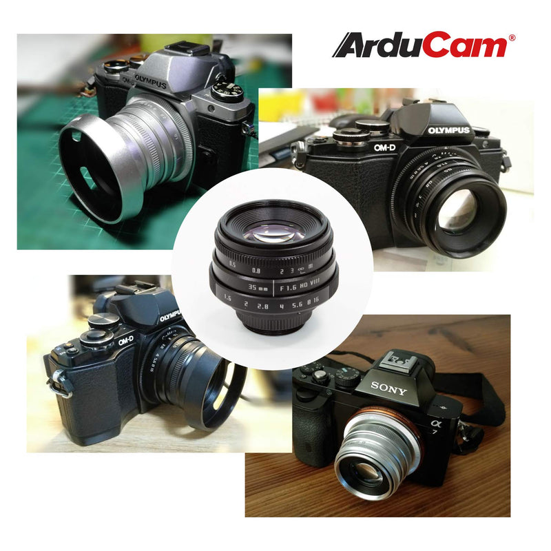Arducam 35mm F1.6 Mirrorless C-Mount Lens for Raspberry Pi HQ Camera, with C-CS Adapter