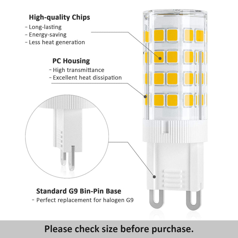 DiCUNO G9 LED Ceramic Base Light Bulbs, 4W (40W Halogen Equivalent), 400LM, Warm White (3000K), G9 Base, G9 Bulbs Non-Dimmable for Home Lighting, 12-Pack 4w Warm White