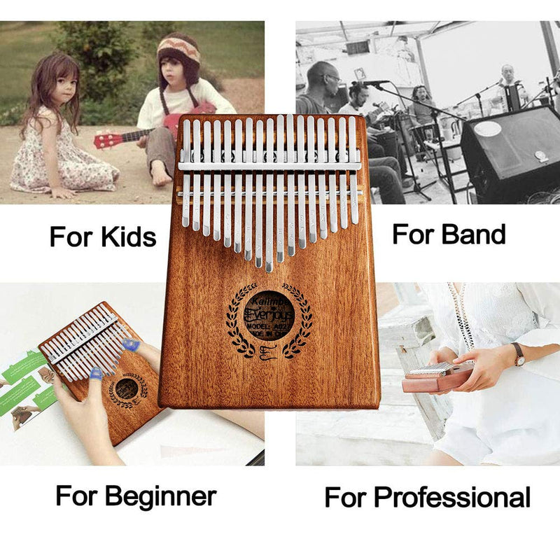 Kalimba Thumb Piano 17 Keys, Portable Mbira Finger Piano w/Protective Case, Fast to Learn Songbook, Tuning Hammer, All in One Kit 17keys Mahogany