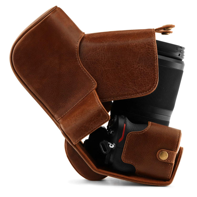MegaGear Ever Ready Genuine Leather Camera Case Compatible with Nikon Z50 (50-250mm) Brown