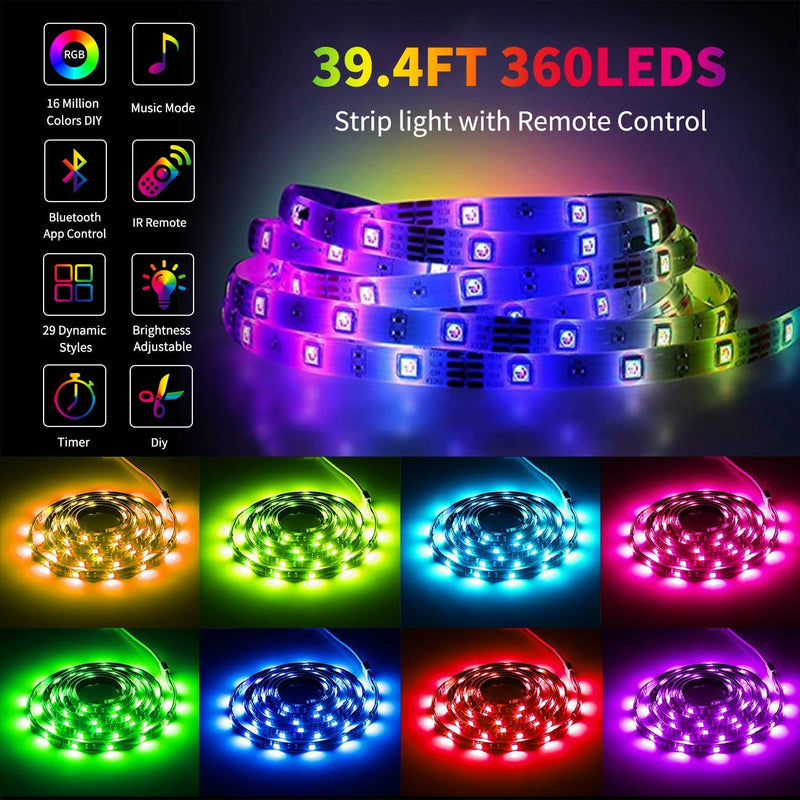 [AUSTRALIA] - LED Strip Lights RGB Led Lights for Bedroom,Color Changing Rope Lights with Smart App Bluetooth Controller,39.4ft/50ft/65.6ft Remote Sync to Music Light for Room bar Home TV Party 39.4ft (2x19.7ft) 